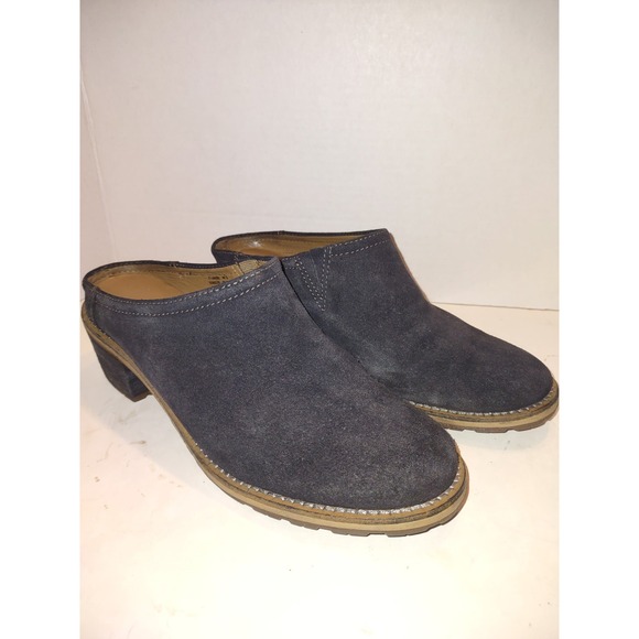 L.L.Bean Shoes - LL Bean Womens Navy Blue Suede Block Heel Mule Clogs 506029 Size 7.5 M Stacked